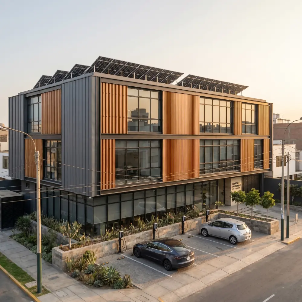 Industria con paneles solares en su techo